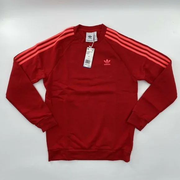 Adidas Originals Men's 3-Stripe Trefoil Fleece Pullover Sweatshirt Red EJ9693 S - Picture 2 of 11